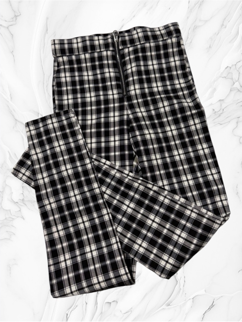 Garage Black and White high waisted stretchy Plaid pants Leggings zipper closure